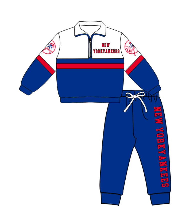 Preorder (moq 5)Baby Boys New Yorkyankees Zipper Pullover Jogger Pants Team Clothes Set