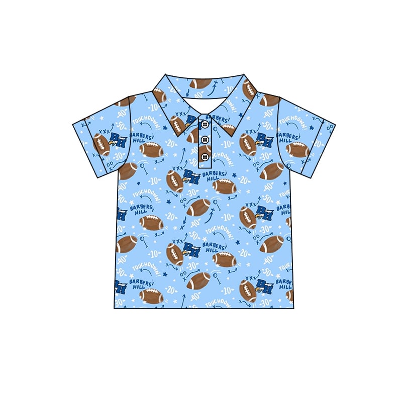 Preorder (moq 5)Baby Boys Short Sleeve Blue Football Team Button Polo Shirts Tops