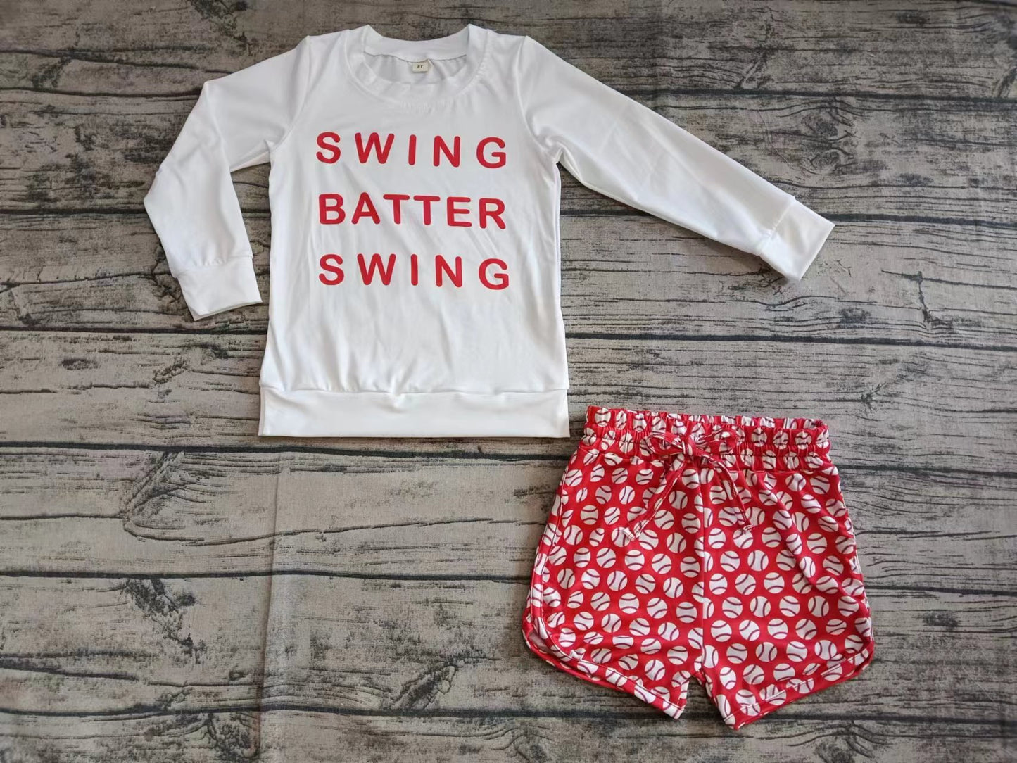 Preorder moq 5 Baby Girls Long Sleeves Swing Top Baseballs Shorts Set