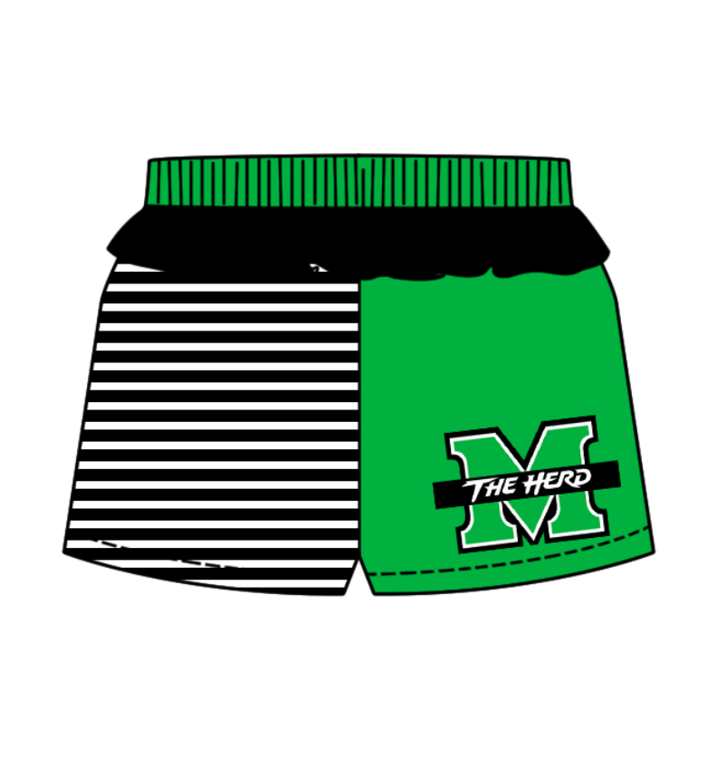 Preorder (moq 5)Baby Girls Black Stripe M The Hero Team Ruffle Shorts Bottom
