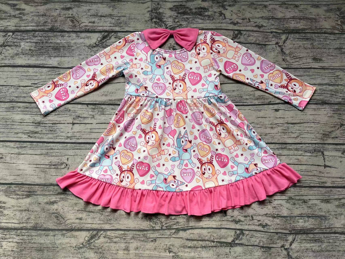 Baby Girls Valentines Dogs Ruffle Knee Length Dresses