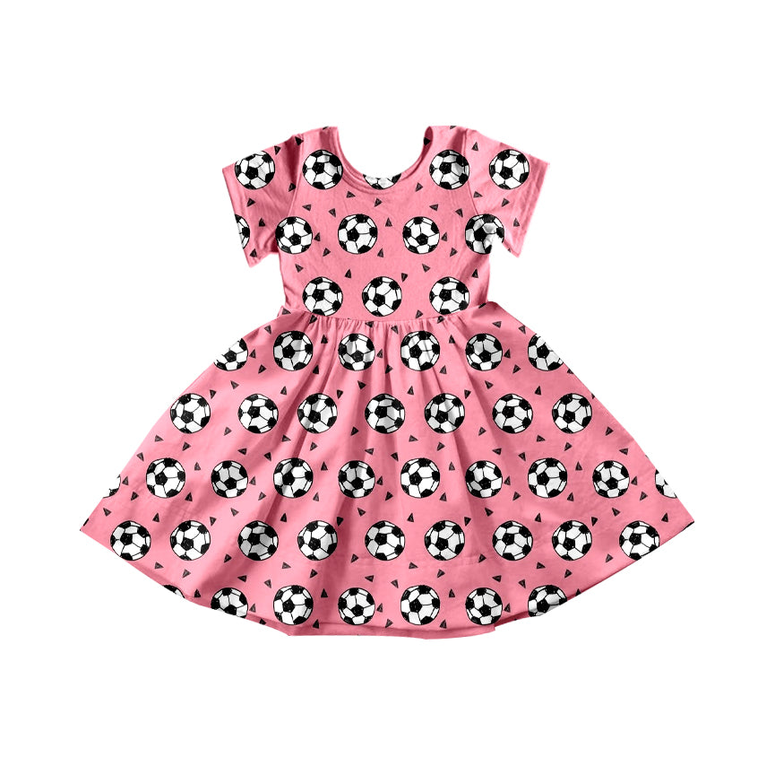 Preorder (moq 5)Baby Girls Soccer Pink Short Sleeve Twirl Dresses