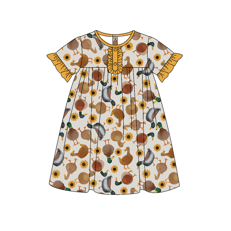 Baby Girls Ducks Sunflower Knee Length Gowns Dresses Preorder(moq 5)