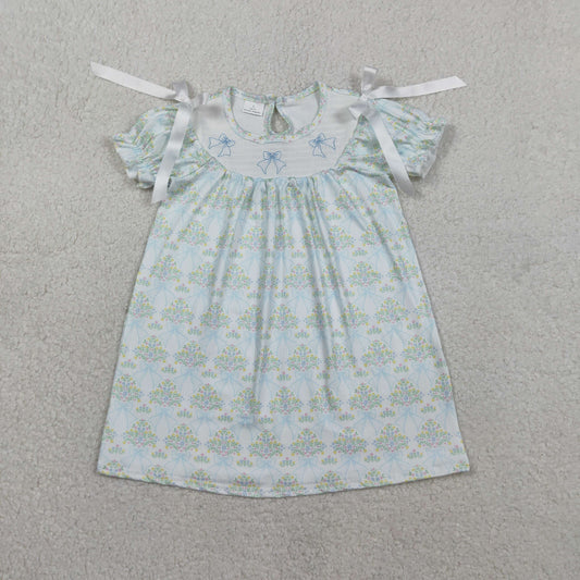 Sibling Smocked Bows Flower Checked Knee Length Dress Ruffle Rompers