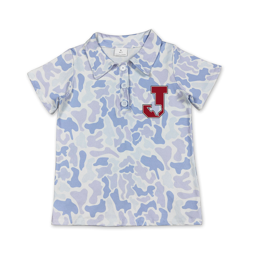 Preorder (moq 5)Baby Boys Light Blue Camo Jasper Bulldogs Team Button Polo Shirt Top