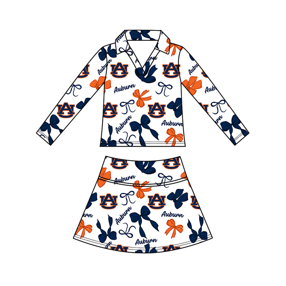 Preorder (moq 5)Baby Girls Bows AU Top Skirt Short Team Clothes Set