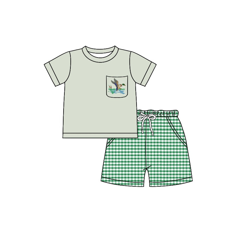 Baby Boys Duck Pocket Shirt Shorts 4th Of July Shorts Clothes Sets preorder(moq 5)