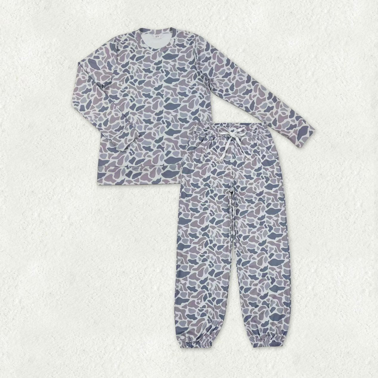 Adult Women Grey Camo Shirts Top Pockets Jogger Yoga Active Clothes Sets