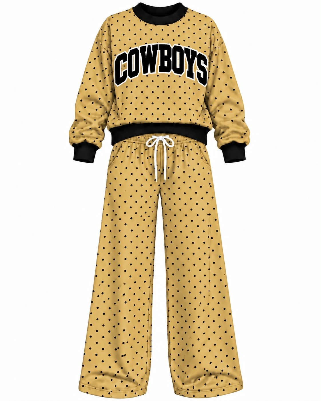Preorder (moq 5) Baby Girls Gold Cowboys Polka Dots Top Pants Outfits Sets