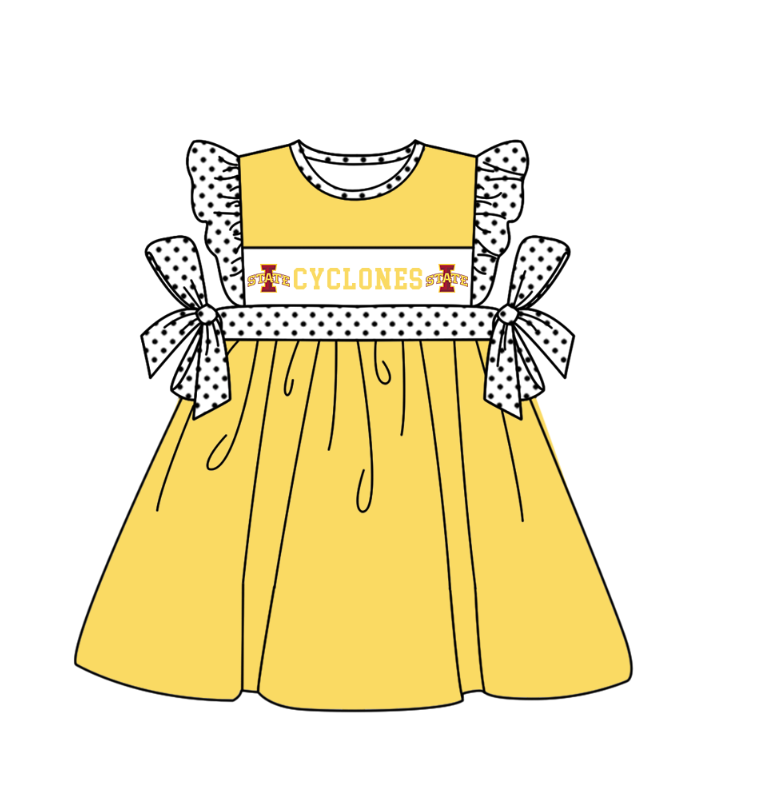 Preorder (moq 5)Baby Girls Polka Dots Flutter Sleeve Cyclones Team Knee Length Dresses