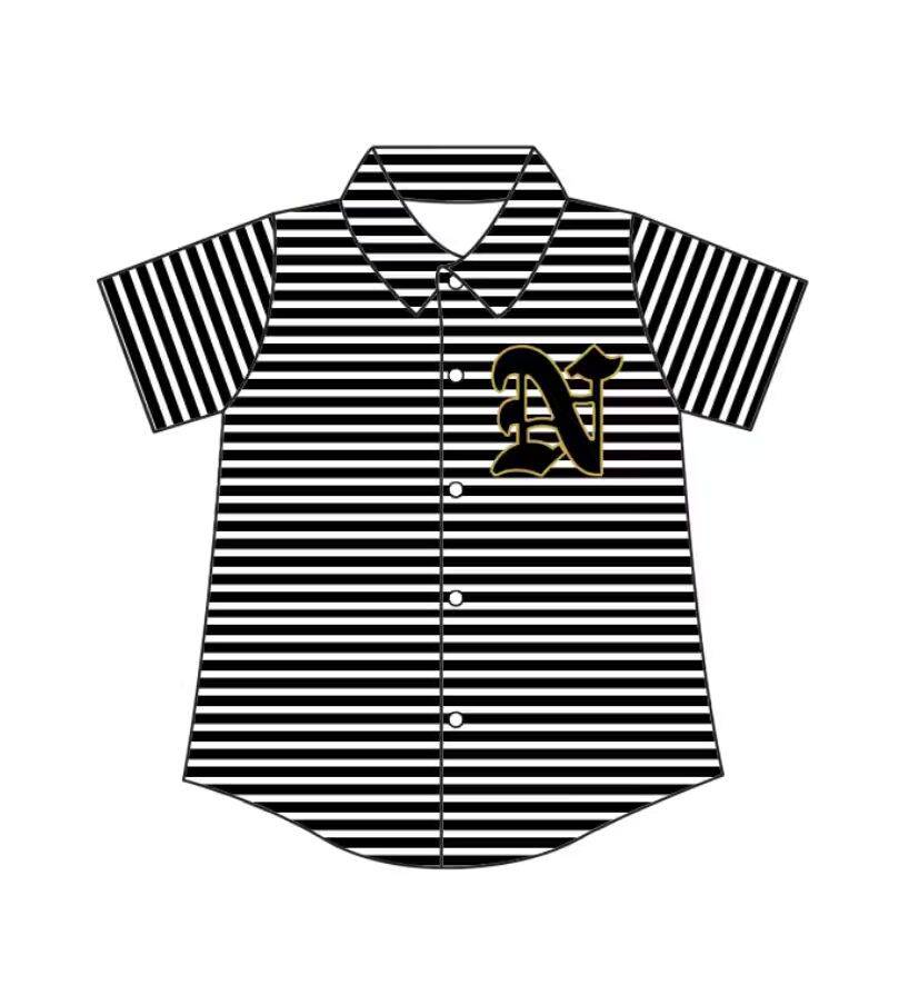 Preorder (moq 5)Baby Boys Black Stripe Nederland Bulldogs Team Button Shirt Top
