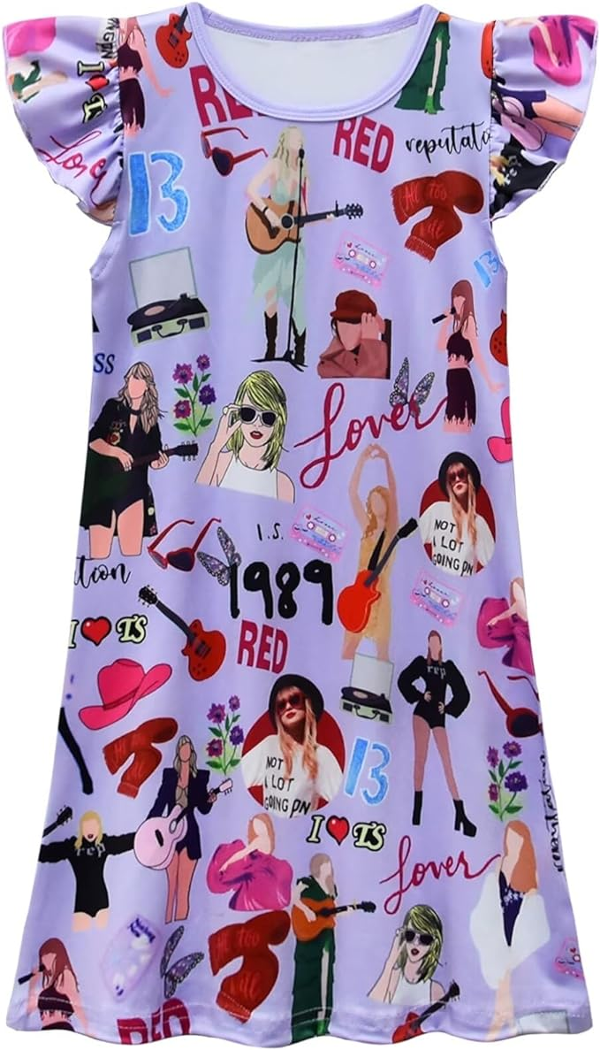 Baby Girls Flutter Sleeve Purple Taylor Singer Knee Length Dresses preorder(moq 5)