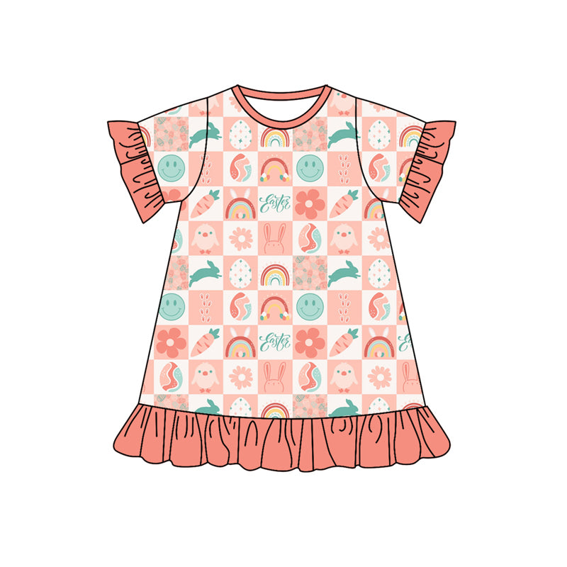 Baby Girls Easter Funny Bunny Short Sleeve Knee Length Dresses preorder(MOQ 5)