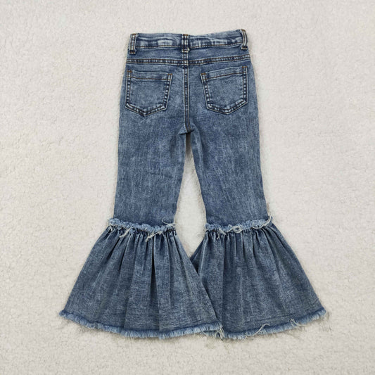 Baby Girls Navy Bleached Denim Flare Pants Jeans