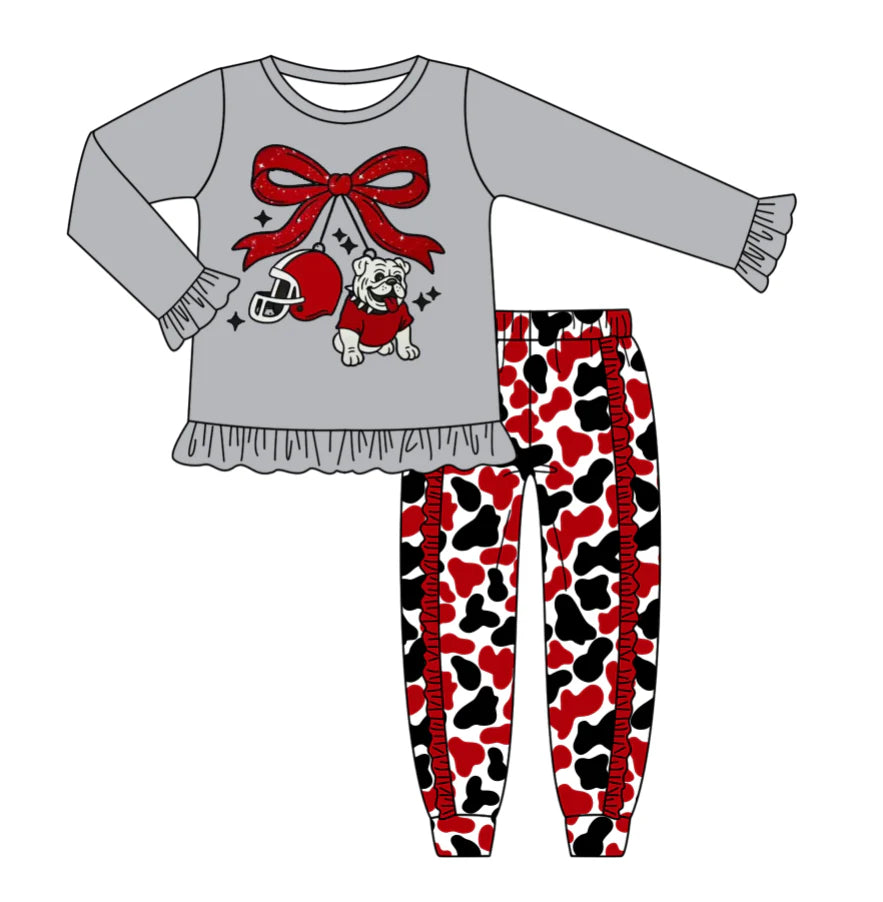 Preorder (moq 5)Baby Girls Bulldogs Team Top Ruffle Pants Outfits Sets