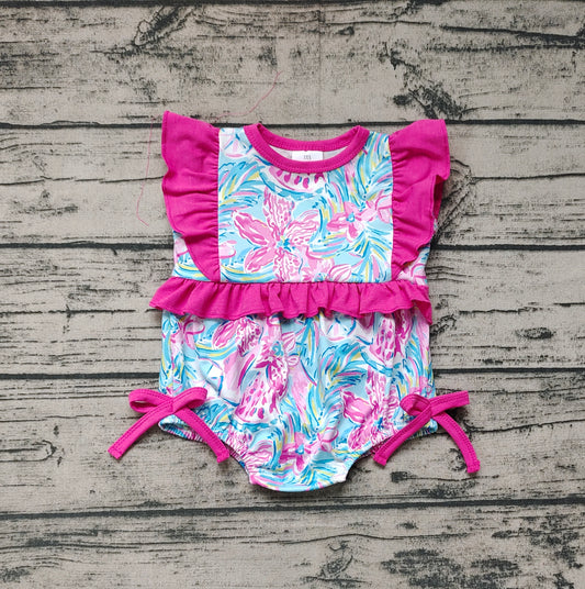 Baby Infant Girls Ruffle Pink Blue Flowers Rompers