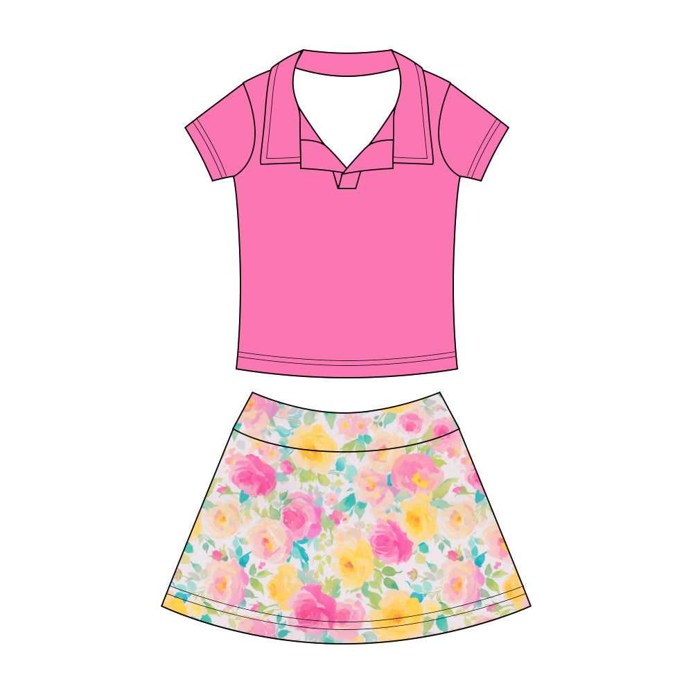 Preorder (moq 5)Baby Girls Button Pullovers Top Colorful Flowers Skirt Shorts Clothes Set