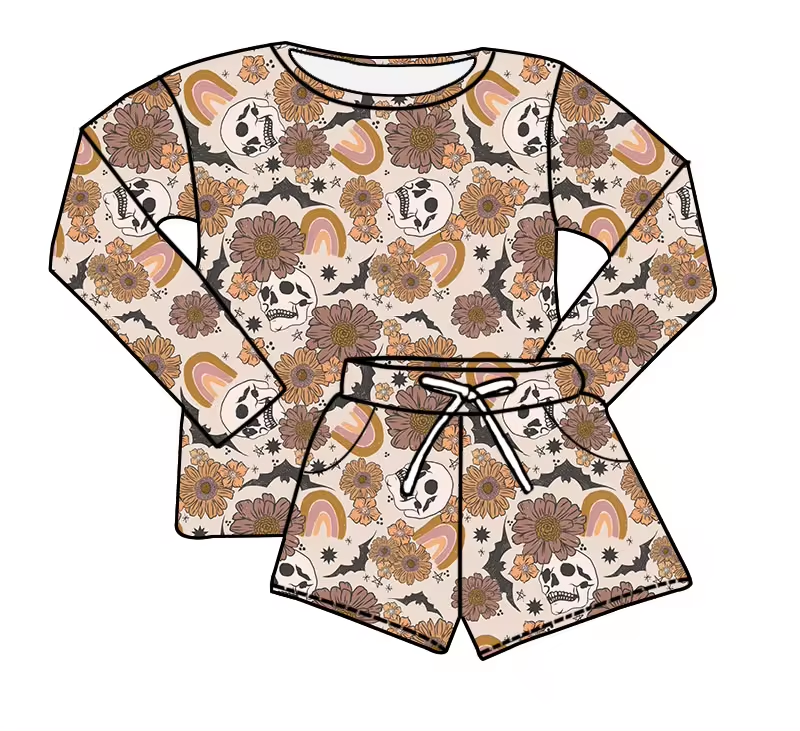 Baby Girls Halloween Rainbow Flowers Shirt Top Shorts Clothes Sets Preorder(moq 5)