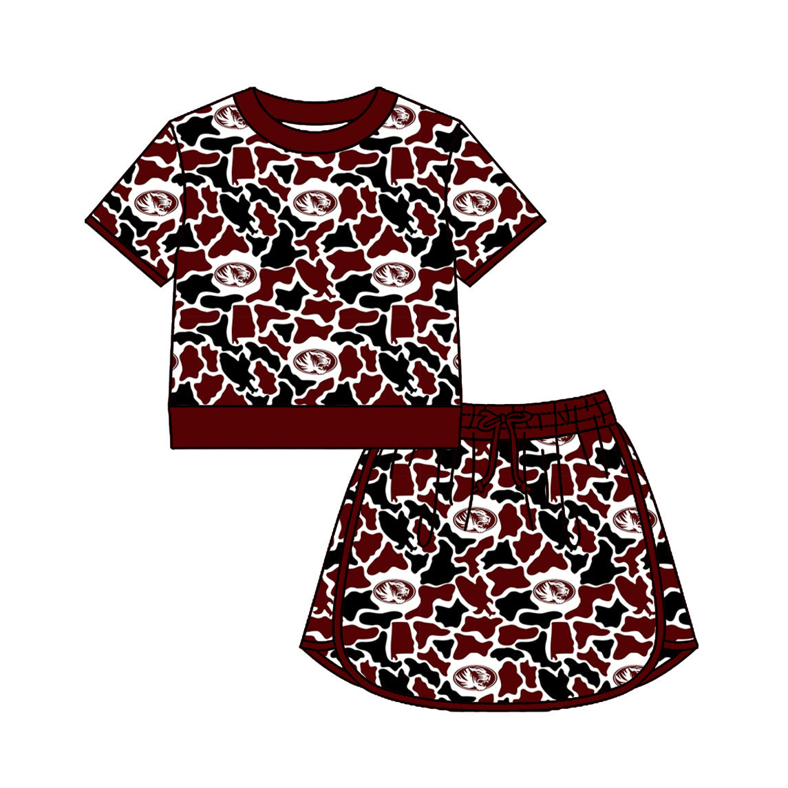 Preorder (moq 5)Baby Girls Colorful Camo Shirt Top Skirt Short Team Clothes Set