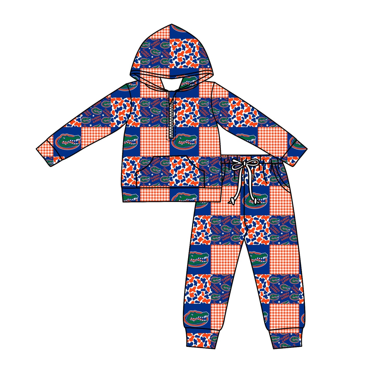 Preorder (moq 5)Baby Boys Camo Crocodiles Checked Zipper Pockets Hoodies Pants Team Clothes Sets
