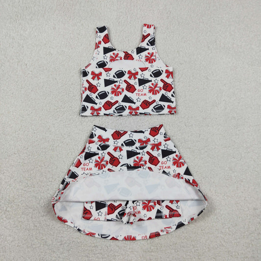 Baby Girls Team Red Football Bows Vest Top Short Skirts Yoga Sets