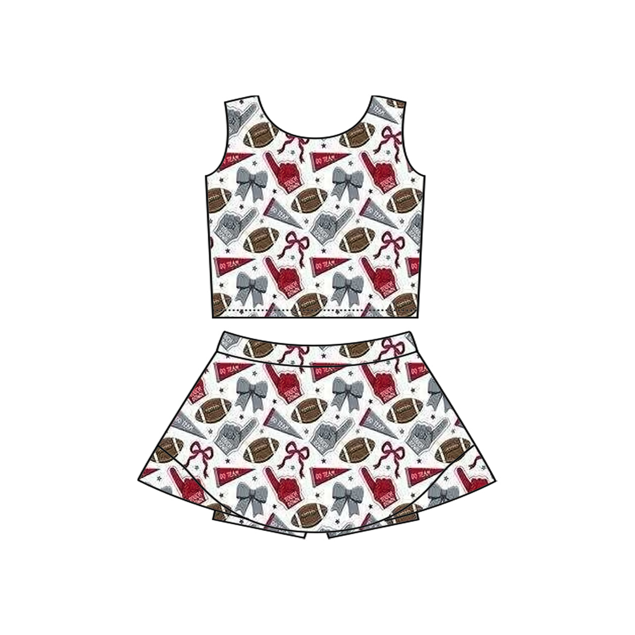 Preorder moq 5 Baby Girls Sleeveless Gray Football Cheer Plaid Vest Top Skorts Team Set