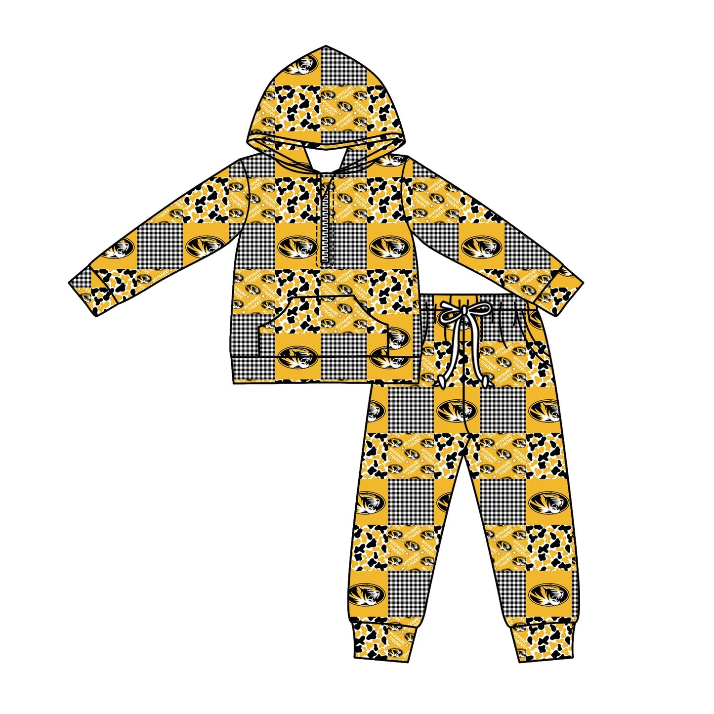 Preorder (moq 5)Baby Boys Camo Tigers Checked Zipper Pockets Hoodies Pants Team Clothes Sets