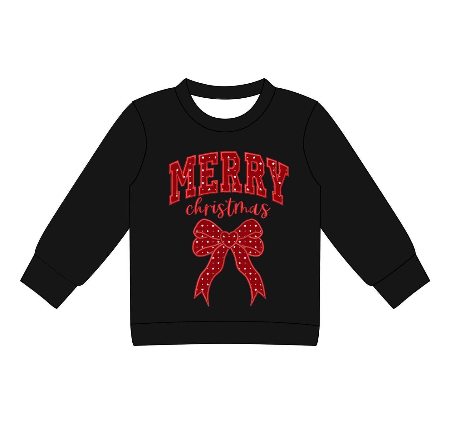 Preorder (moq 5)Baby Girls Black Long Sleeves Red Bows Merry Christmas Tee Shirts Top