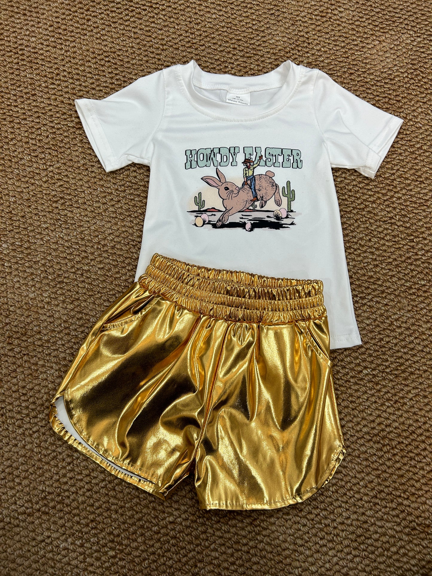Baby Girls Easter Rodeo Tops Golden Metallic Shorts Outfits
