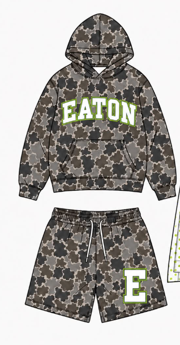 Preorder(moq 5) Adult Men Brown Camo Pocket Eaton Hoodie Short Team Clothes Set