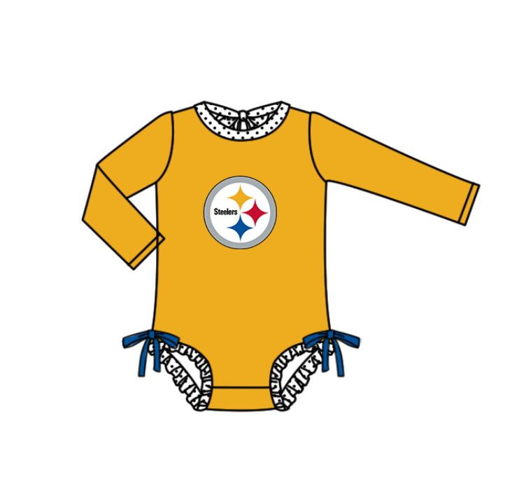 Preorder moq 5 Baby Girls Yellow Long Sleeve Steelers Team Swimsuits