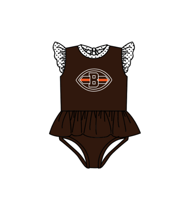 Preorder moq 5 Baby Girls Brown Flutter Sleeve B Team Swimsuits