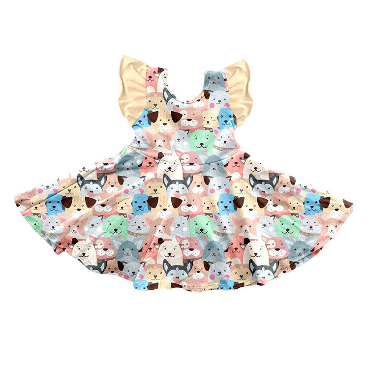 Preorder (moq 5)Baby Girls Cartoon Dogs Knee Length Gowns Dresses