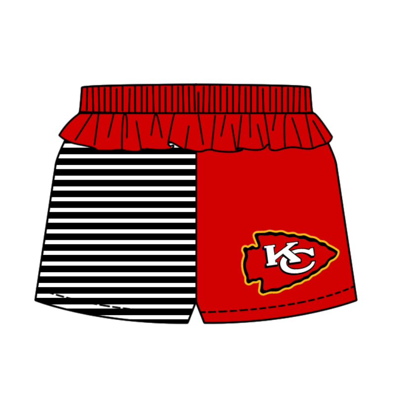 Preorder (moq 5)Baby Girls Black Stripe KC Team Ruffle Shorts Bottom