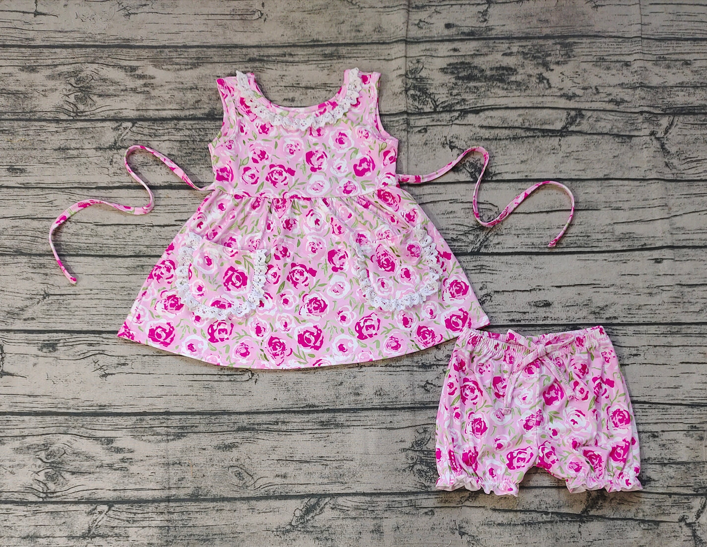 Baby Girls Pink Rose Flowers Tunic Top Ruffle Shorts Clothes Sets