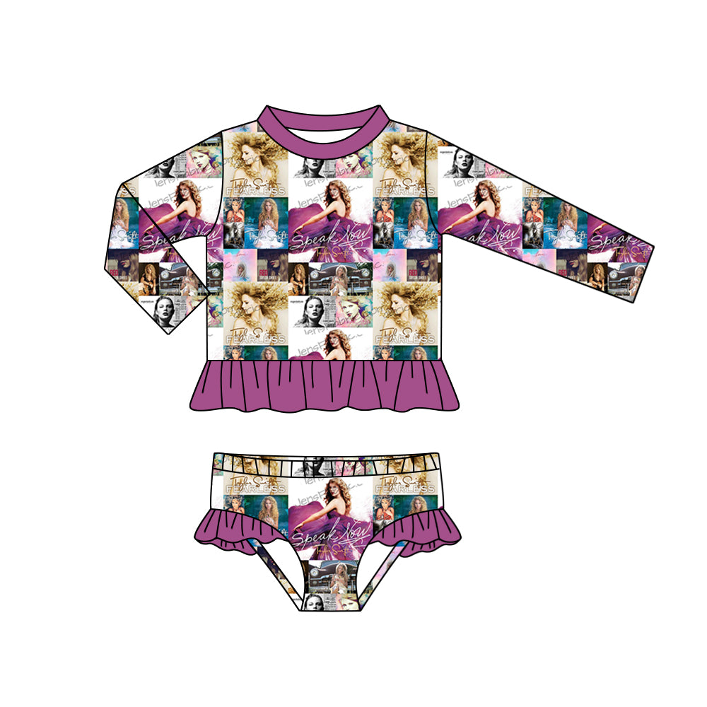 Baby Girls Purple Singer Long Sleeve Top Ruffle Bummie 2pcs Swimsuits preorder(moq 5)