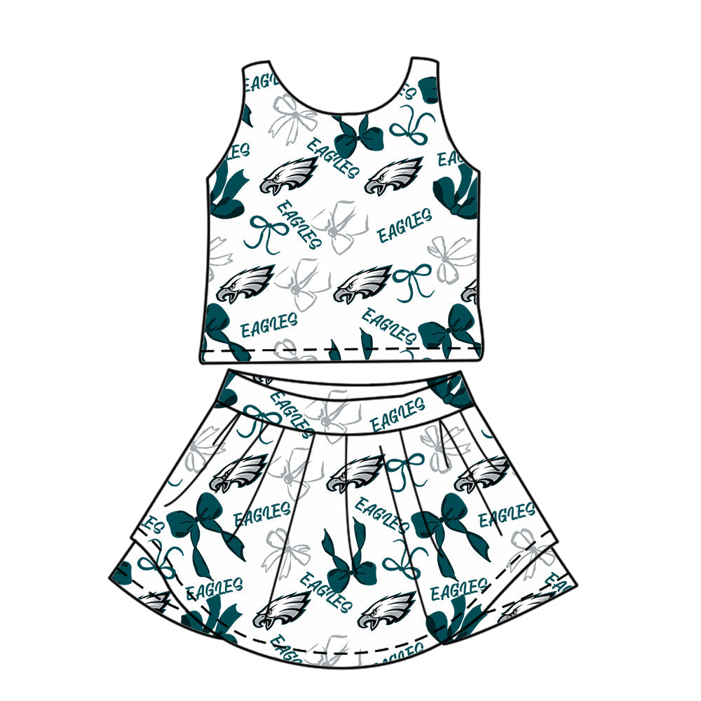 Preorder (moq 5)Baby Girls Sleeveless Eagle Bows Vest Top Skorts Yoga Set