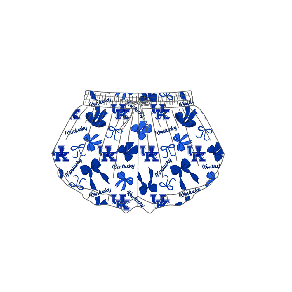 Preorder (moq 5)Baby Girls Blue UK Bows Team Ruffle Shorts Bottom