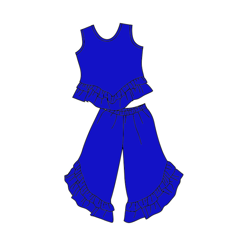 Baby Girls Royal Blue Sleeveless Top Ruffle Bell Pants Clothing Sets Preorder(moq 5)