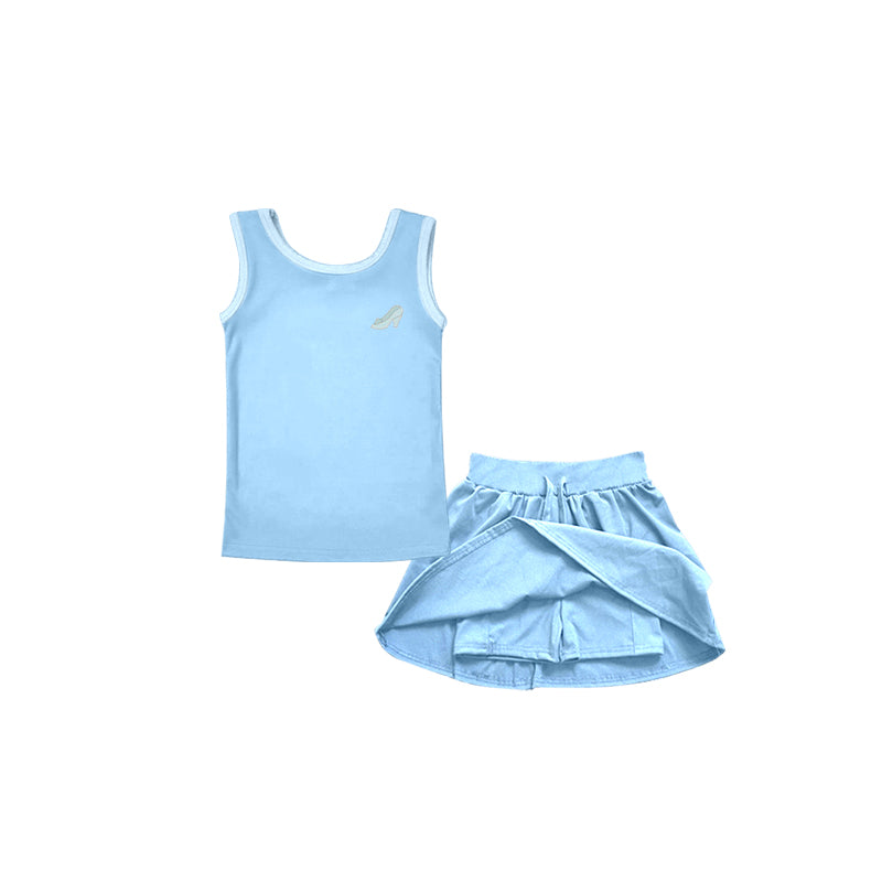Preorder(moq 5)Baby Girls Cinderella Princess Sleeveless Tee Shirt Skorts Clothes Sets
