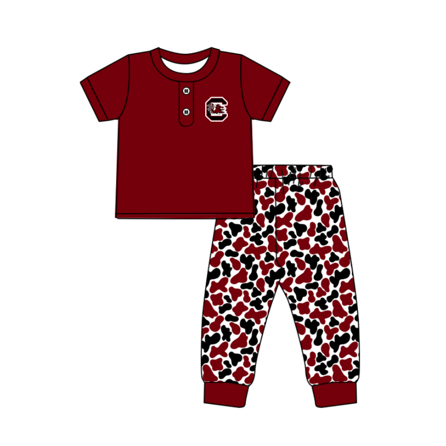 Preorder (moq 5)Baby Boys Red C Bulls Button Top Camo Pants Team Clothes Sets