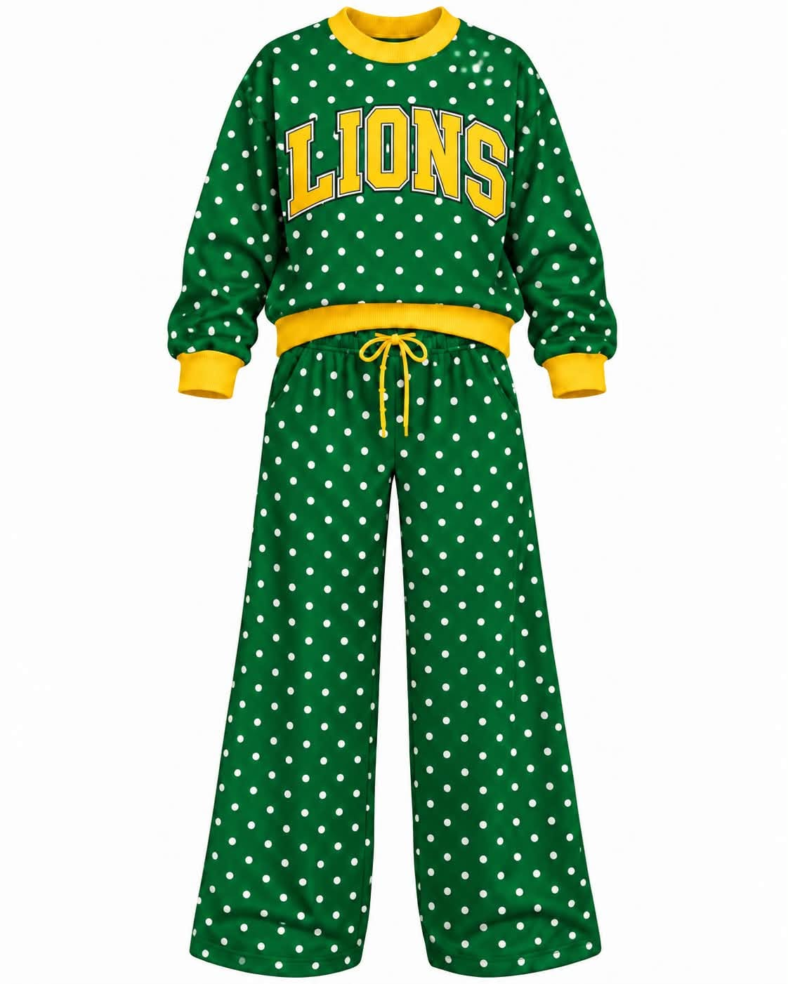 Preorder (moq 5) Baby Girls Green Lions Polka Dots Top Pants Outfits Sets