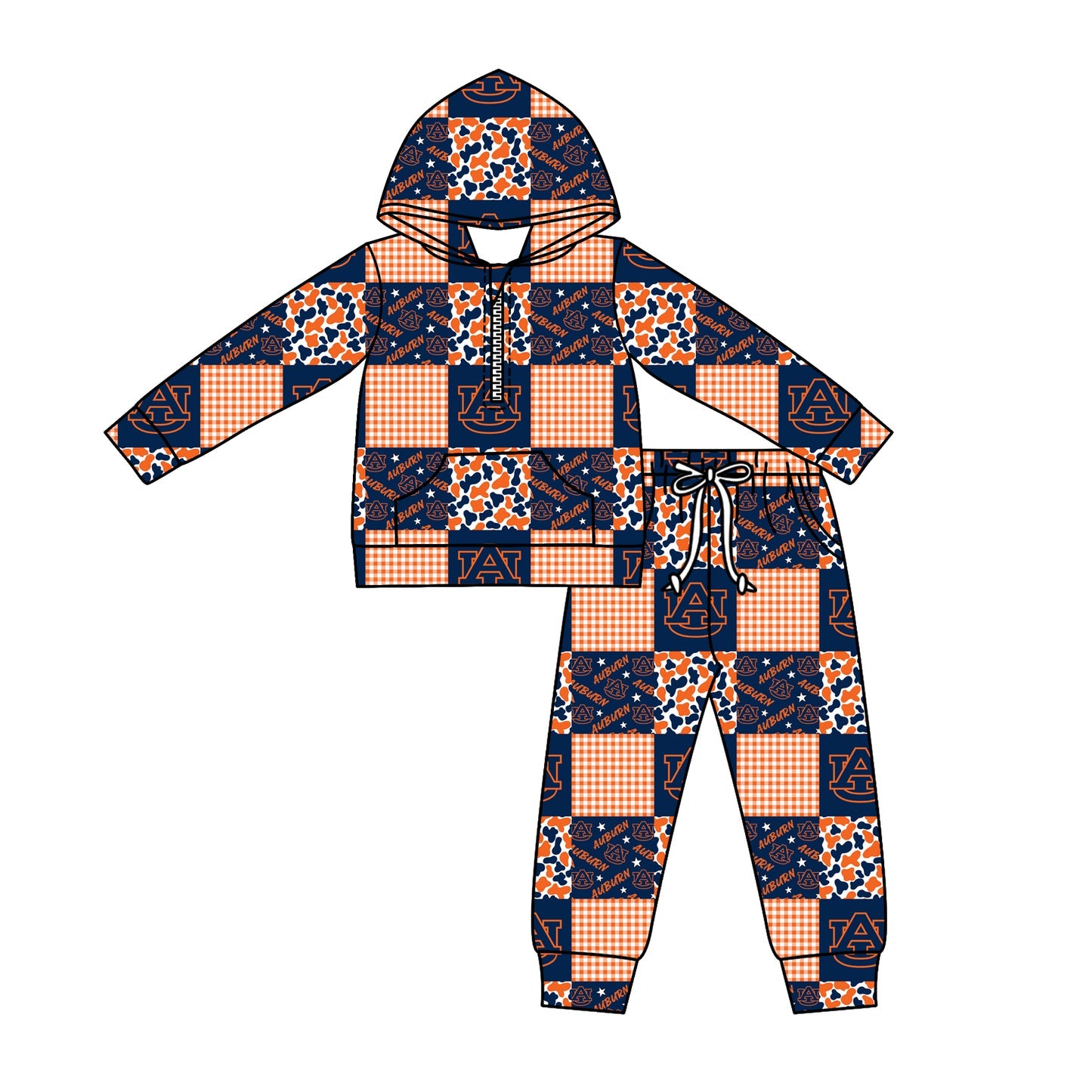 Preorder (moq 5)Baby Boys Camo AU Checked Zipper Pockets Hoodies Pants Team Clothes Sets