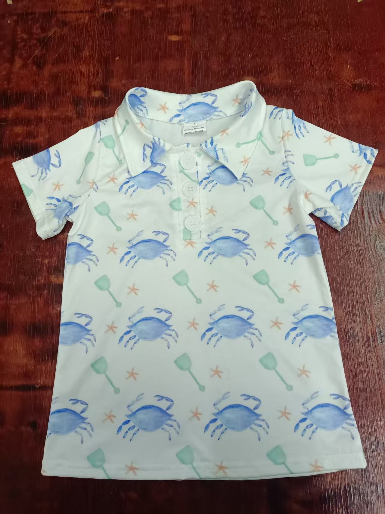 Preorder moq 5 Baby Boys Short Sleeves Button Crabs Beach Polo Shirts Top
