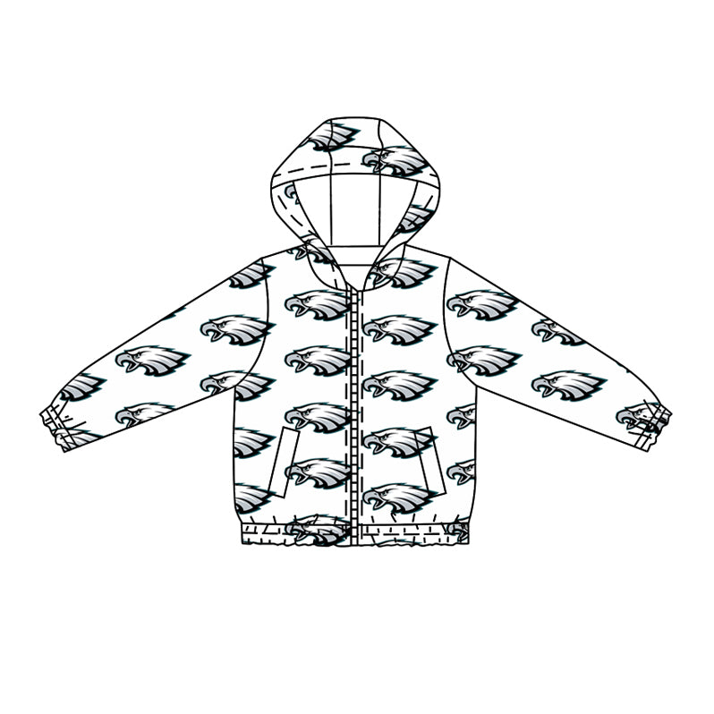 Preorder (moq 5)Baby Boys Long Sleeves Eagles Plaid Pockets Zipper Hoodies Top