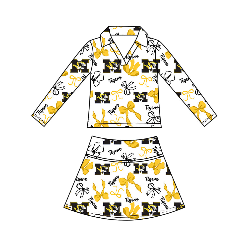 Preorder (moq 5)Baby Girls Bows M Tigers Top Skirt Short Team Clothes Set