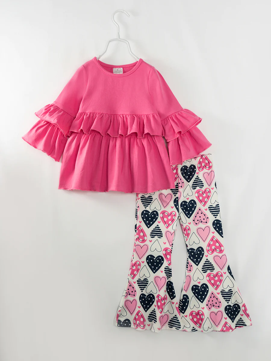 Baby Girls Valentines Tunic Top Bell Hearts Pants Clothes Sets preorder(moq 5)