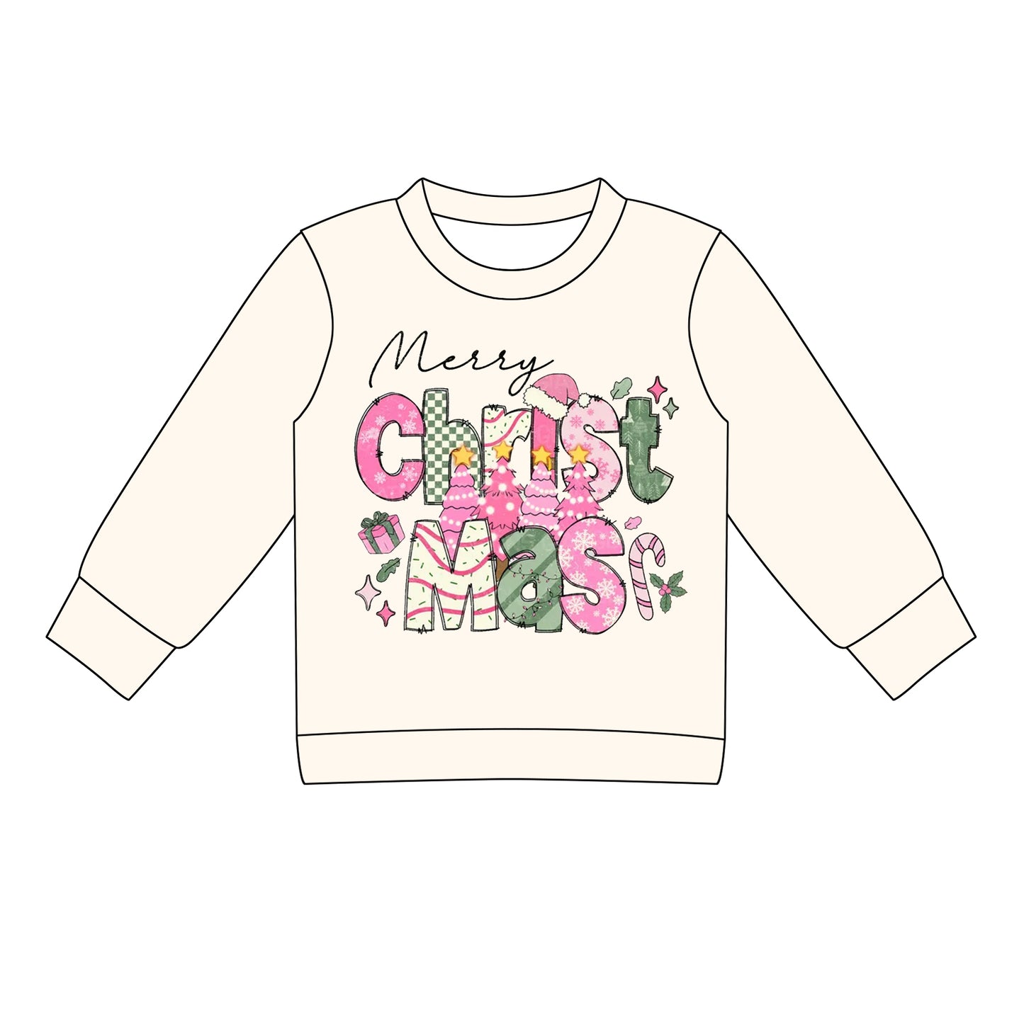 Preorder (moq 5)Baby Girls Long Sleeves Gifts Merry Christmas Tee Shirts Top