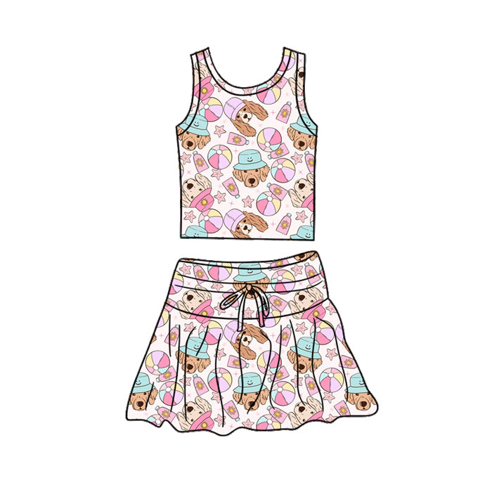 Preorder (moq 5)Baby Girls Dogs Starfishes Beach Vest Top Skirt Short Clothes Sets