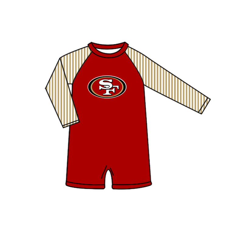 Preorder moq 5 Baby Boys Red Stripe Long Sleeve SF Team Swimsuits